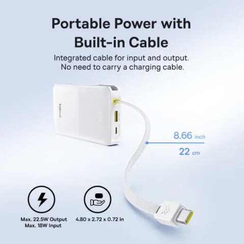 Зовнішній акумулятор Baseus EnerFill FC51 Bipow2 Pro Digital Display 10000mAh 22.5W White