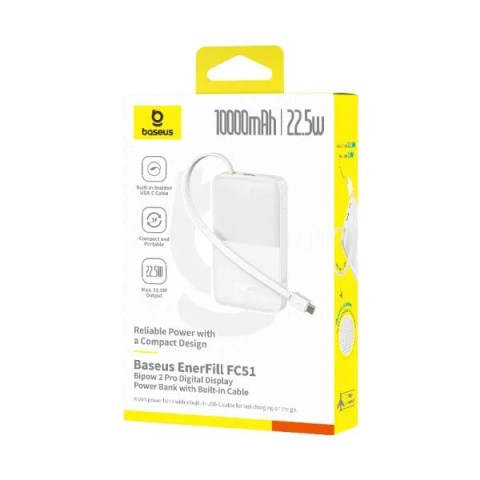 Зовнішній акумулятор Baseus EnerFill FC51 Bipow2 Pro Digital Display 10000mAh 22.5W White