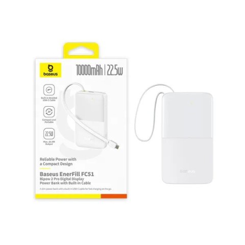 Зовнішній акумулятор Baseus EnerFill FC51 Bipow2 Pro Digital Display 10000mAh 22.5W White