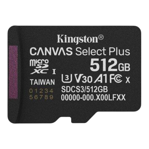 Карта памяти microSDXC (UHS-1 U3) Kingston Canvas Select Plus Gen3 512GB class 10 А1 V30 (R-150MB/s)
