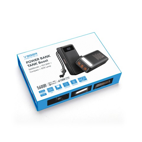 Зовнішній акумулятор Veger Tank Boost 56000 mAh 130W PD/QC3.0 Black