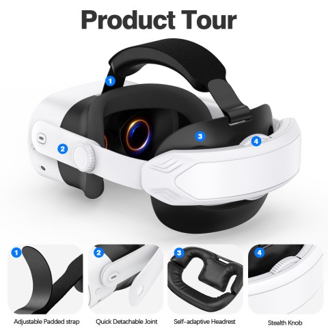 Кріплення ремінь на голову для Oculus Meta Quest 3 / Quest 3S / Quest 2 T4 Elite White