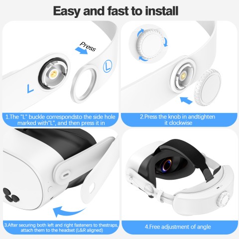 Ремінь для VR Meta Quest 2 / Quest 3 / Quest 3S з акумулятором 10000mAh T1 White