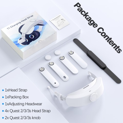 Ремінь для VR Meta Quest 2 / Quest 3 / Quest 3S з акумулятором 10000mAh T1 White